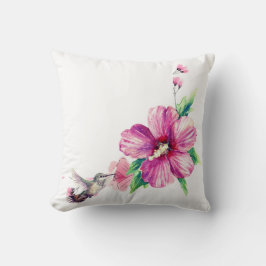 Rosa Blume Hummingbird Dekorative Wasserfarbe Kissen