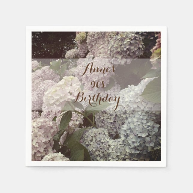 Rosa Blume Hydrangea 90. Geburtstag Napkins Serviette (Vorderseite)