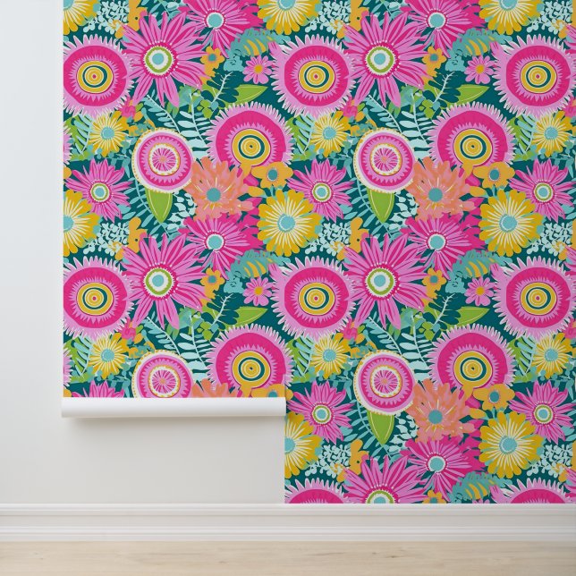 Rosa Blume im Boho-Stil Tapete (Anwendung)