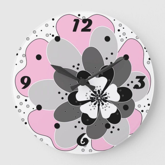 Rosa Blume im Frühjahr Große Wanduhr (Vorderseite)