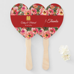 Rosa Blume im Hintergrund Doppelglückssymbol Fächer