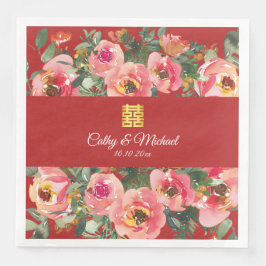 Rosa Blume im Hintergrund Doppelglückssymbol Serviette