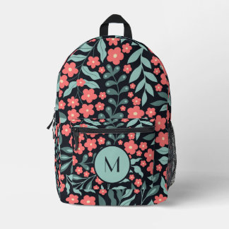 Rosa Blume im Retrostil im nordischen Stil Bedruckter Rucksack