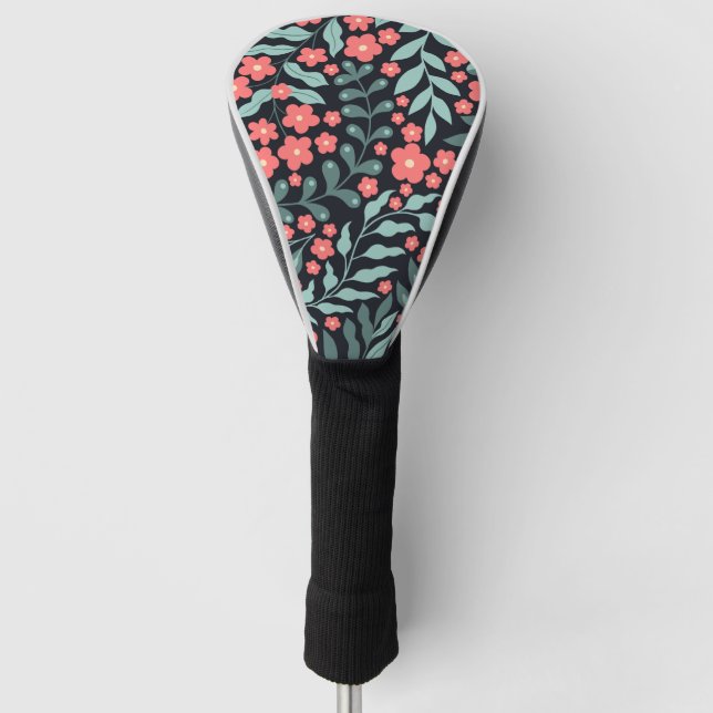 Rosa Blume im Retrostil im nordischen Stil Golf Headcover (Vorderseite)