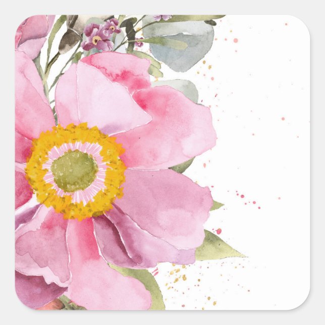 Rosa Blume im Wasser Quadratischer Aufkleber (Vorderseite)