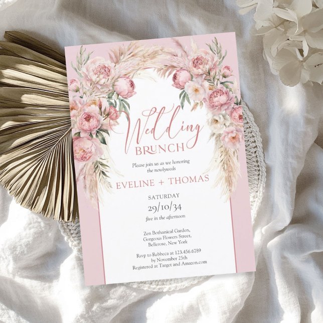 Rosa Blume im Wasserfarbenfrohen Rosa Einladung (Watercolor blush pink flowers boho wedding brunch invitation)