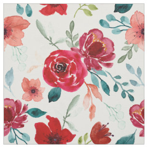 Rosa Blume in Aquarellfarben Aquamarine Blätter We Stoff