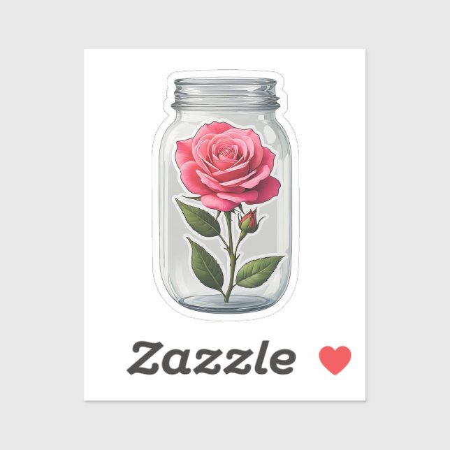 Rosa Blume in einer Glasflasche Aufkleber (Blatt)