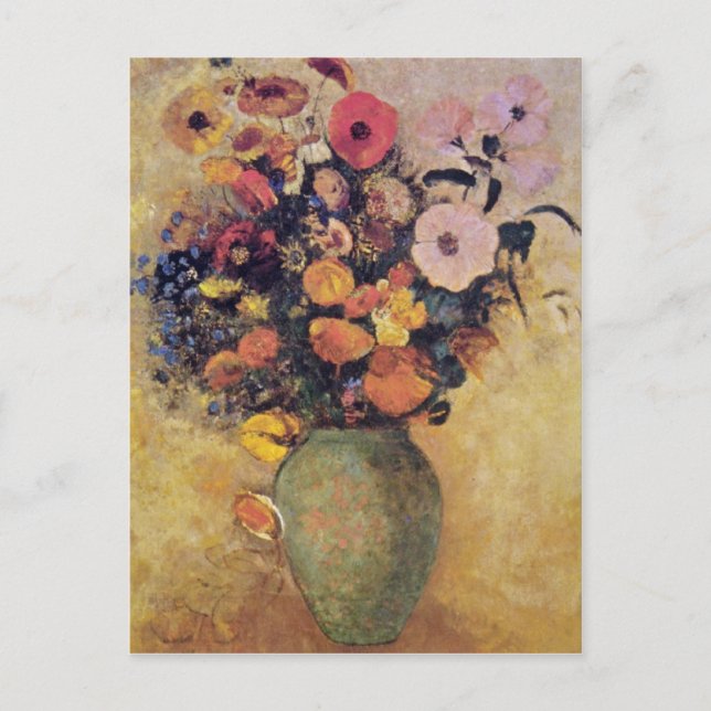 Rosa Blume in einer grünen Vase, Odilon Redon Blum Postkarte (Vorderseite)