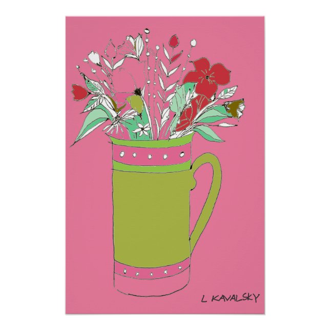 Rosa Blume in einer Tasse Poster (Vorderseite)