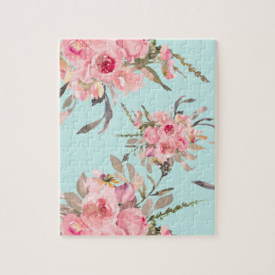 Rosa Blume in hellblau Puzzle