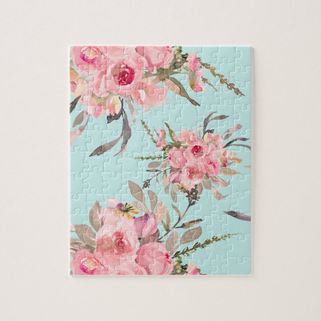 Rosa Blume in hellblau Puzzle (Vertikal)