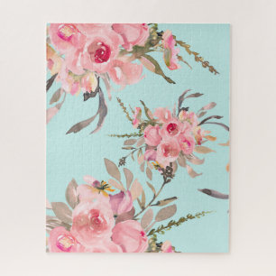 Rosa Blume in hellblau Puzzle