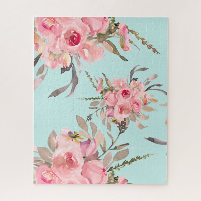Rosa Blume in hellblau Puzzle (Vertikal)