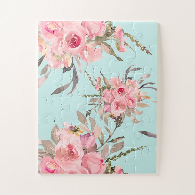 Rosa Blume in hellblau Puzzle (Vertikal)