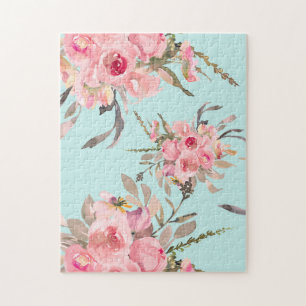 Rosa Blume in hellblau Puzzle