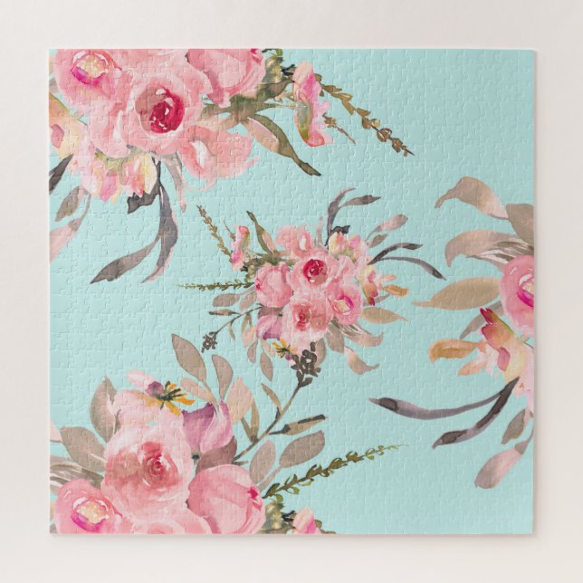 Rosa Blume in hellblau Puzzle (Vertikal)