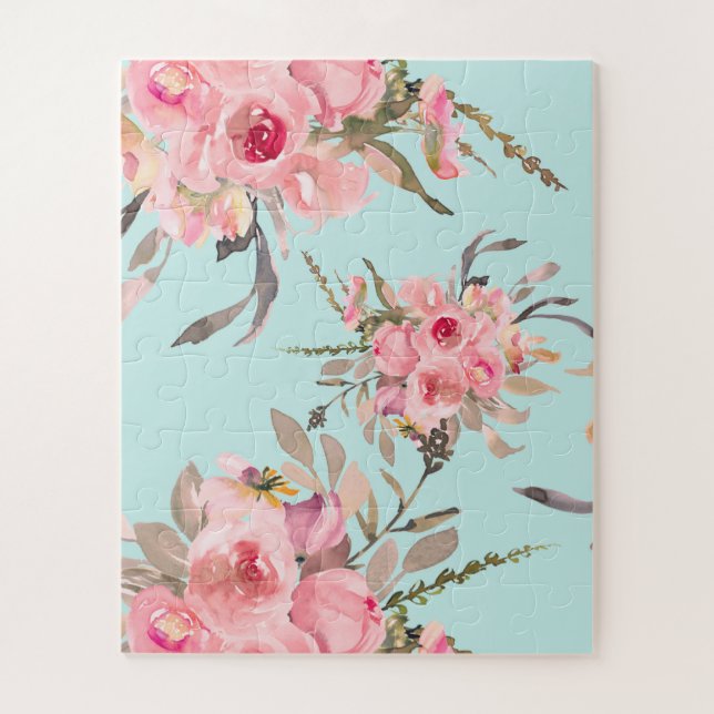 Rosa Blume in hellblau Puzzle (Vertikal)