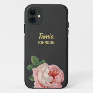 Rosa Blume individuelle Name grau Case-Mate iPhone Hülle