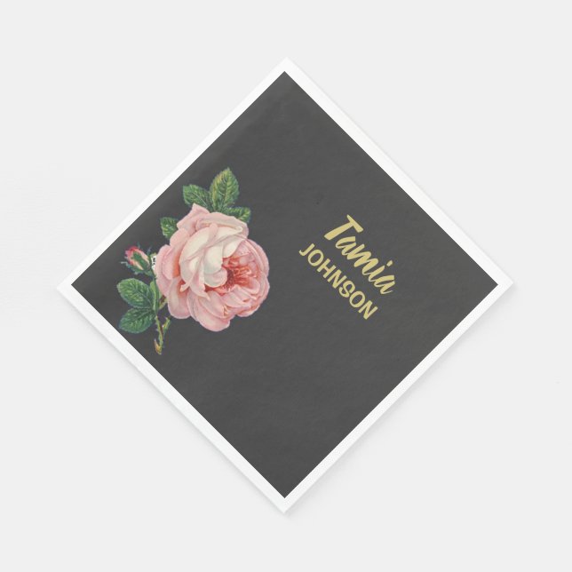 Rosa Blume individuelle Name grau Serviette (Ecke)