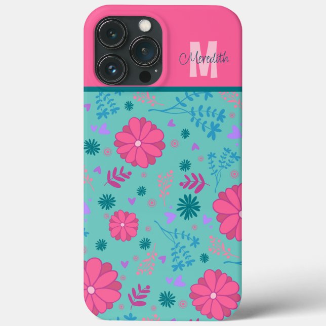 Rosa Blume Inspirivity Individuelle Name Monogram Case-Mate iPhone Hülle (Rückseite)