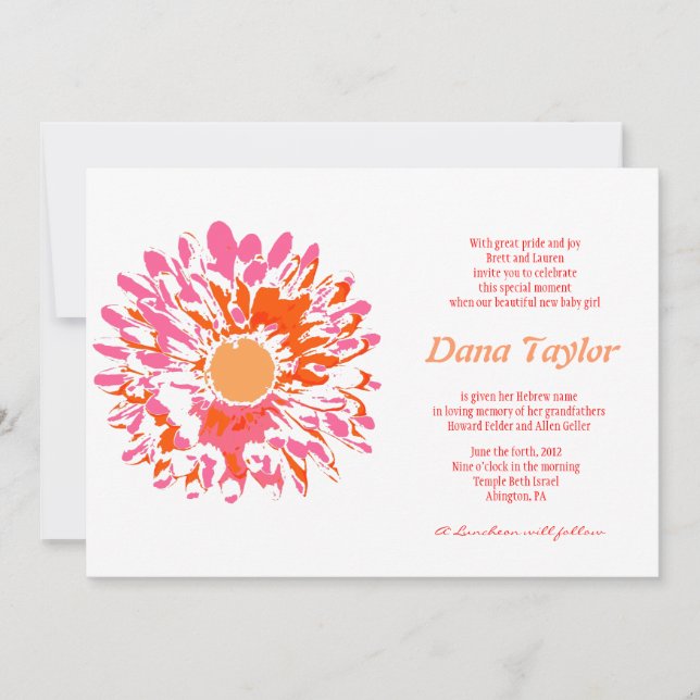 Rosa Blume Jüdische Bezeichnung für ein Baby Einla Einladung (Vorderseite)