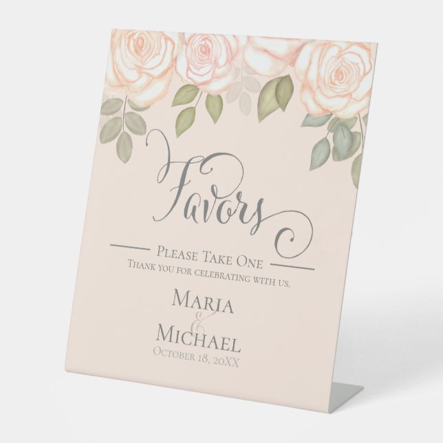 Rosa Blume Kalligraphie Gastgeschenke Hochzeiten Sockelschild (Vorderseite)