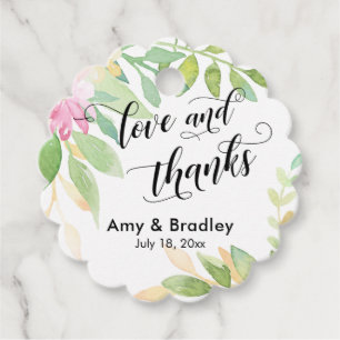 Rosa Blume & Kalligraphie Liebe und Dank Hochzeit Geschenkanhänger