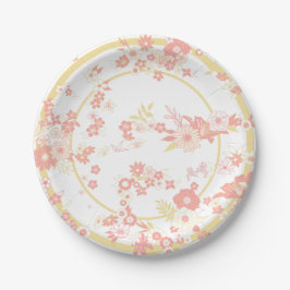 Rosa Blume Kimono Muster Pappteller