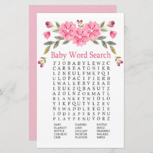 Rosa Blume Kinderdusche Word Search Game