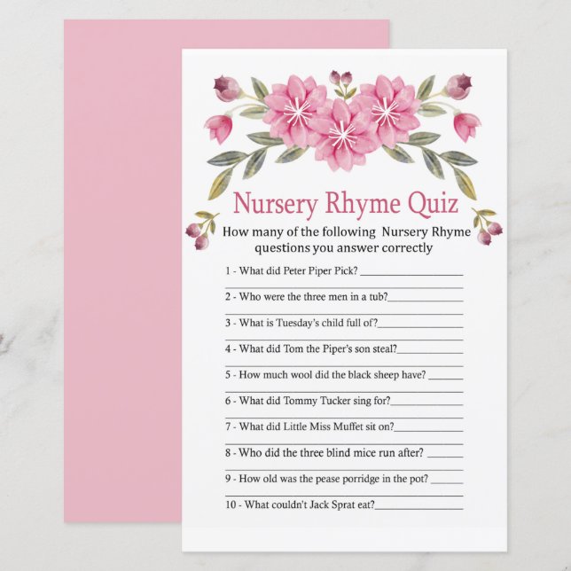 Rosa Blume Kinderzimmer Rhyme Quiz Kinderduschensp (Vorne/Hinten)
