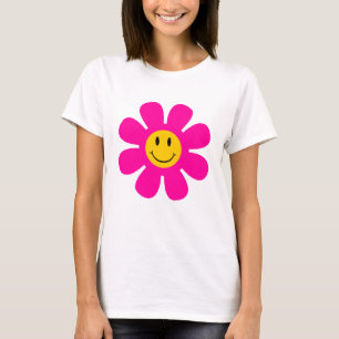 Rosa Blume Lächeln Gesicht T - Shirt