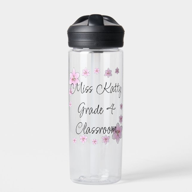 Rosa Blume Lehrerin Wasserflasche Trinkflasche (Vorderseite)