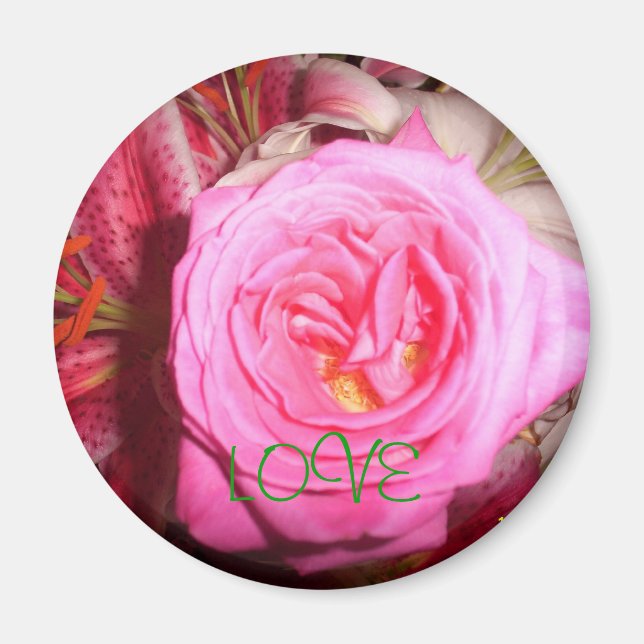 rosa Blume, LIEBE Magnet (Vorne)