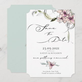 Rosa Blume Lilies Wedding Save the Date Card