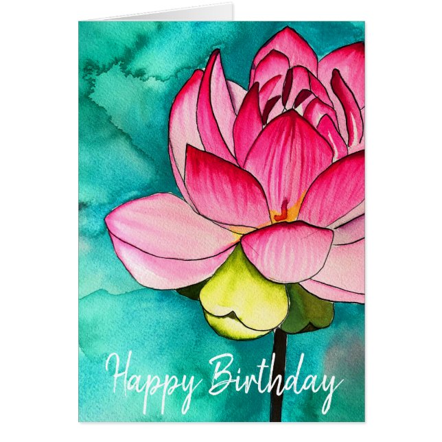 Rosa Blume Lotus Wasserfarben (Vorne)