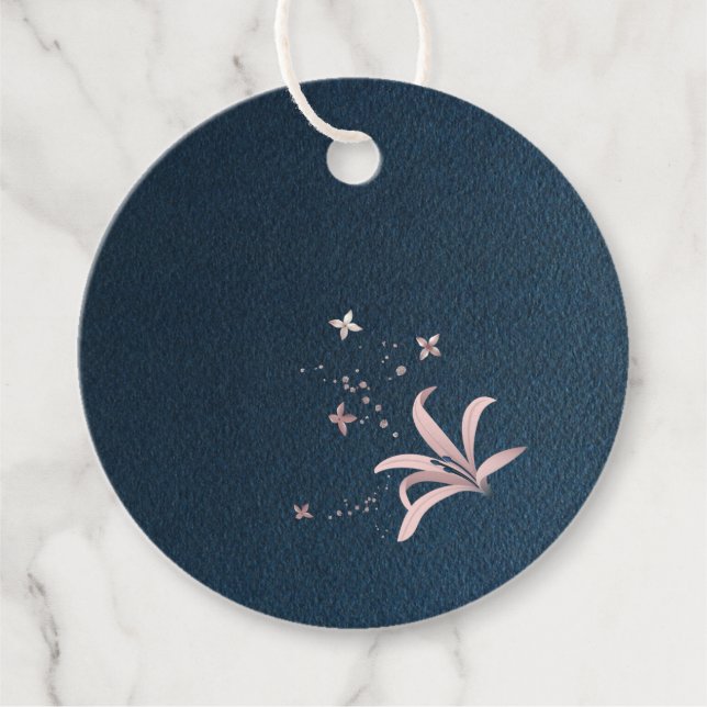 Rosa Blume marineblau Geschenkanhänger (Vorderseite)
