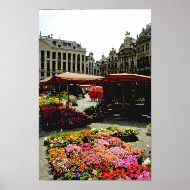 Rosa Blume Markt am Hauptplatz, Brüssel, Belgi Poster (Vorne)