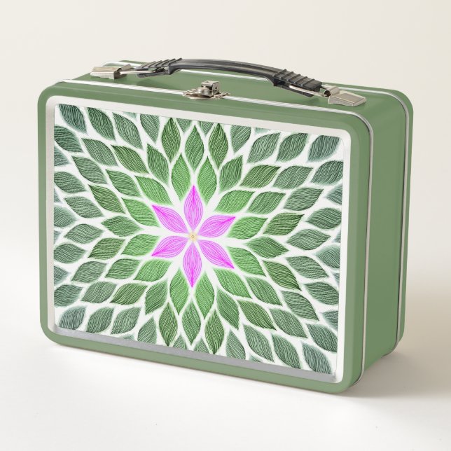 rosa Blume Metall Brotdose (Vorderseite)