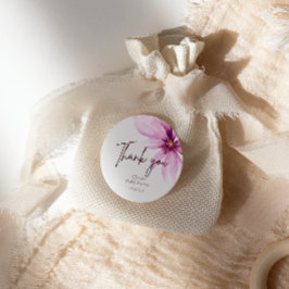 Rosa Blume Minimalistisch elegant Danke Runder Aufkleber