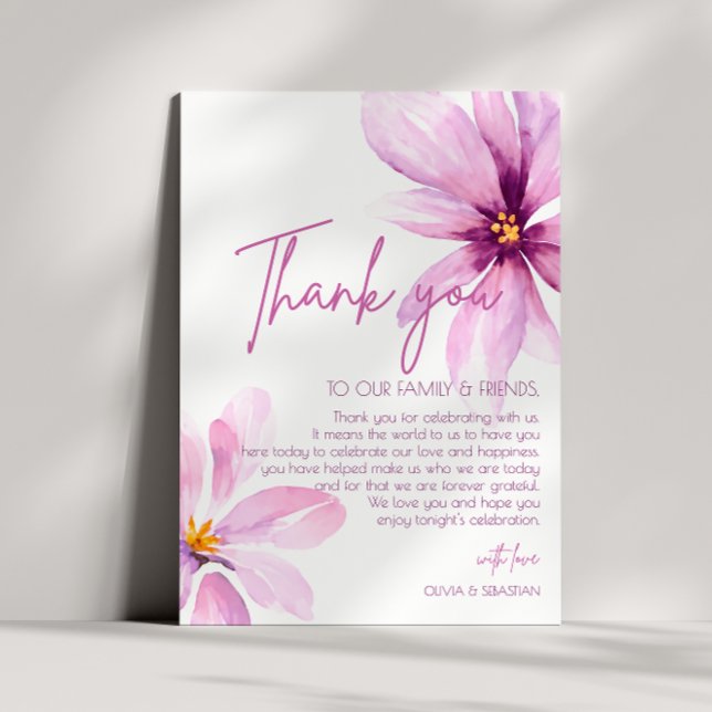 Rosa Blume Minimalistische Wasserfarbenhochzeit Dankeskarte (Von Creator hochgeladen)