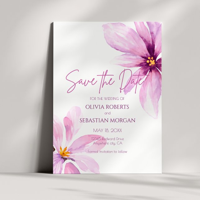 Rosa Blume Minimalistische Wasserfarbenhochzeit Save The Date (Von Creator hochgeladen)