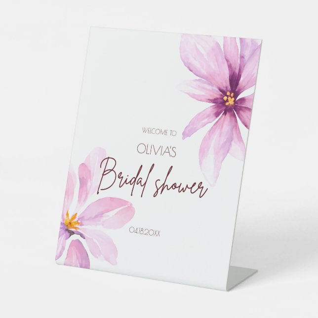 Rosa Blume Minimalistisches Brautparty Willkommen Sockelschild (Vorderseite)