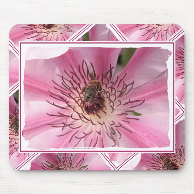 Rosa Blume mit Biene Mousepad (Vorne)