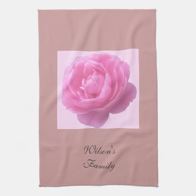 Rosa Blume mit Familienname Handtuch (Vertikal)