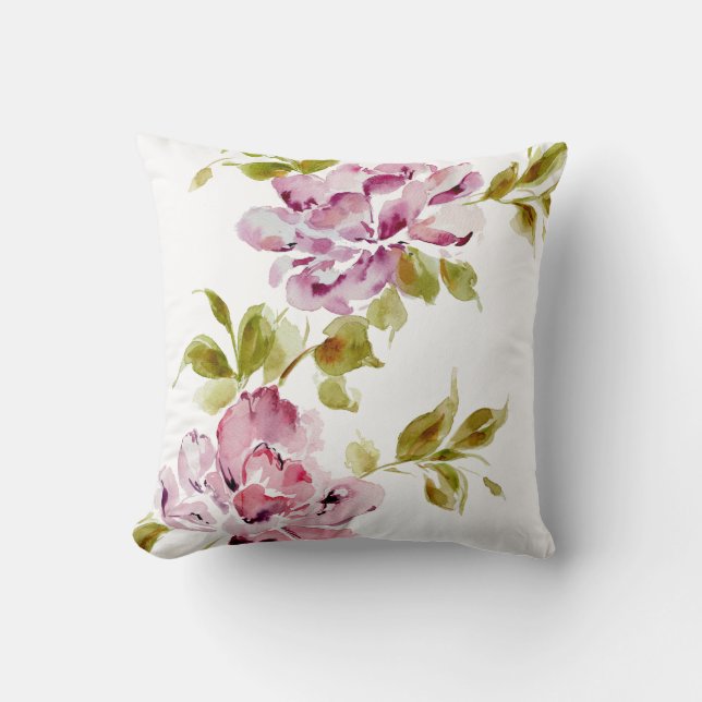 Rosa Blume mit floralen Aquarellen Kissen (Vorderseite)