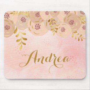 Rosa Blume mit Goldfolie Akzent Personalisiert Mousepad
