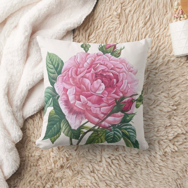Rosa Blume mit grünen Blätter Kissen (Decke)