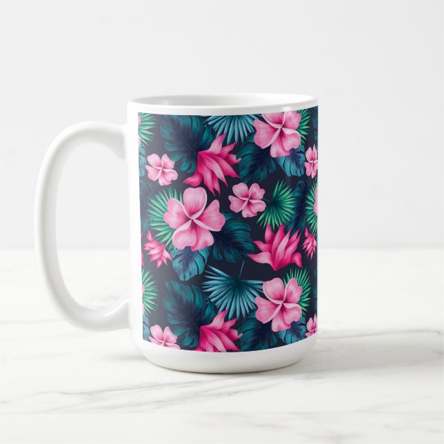 Rosa Blume mit grünen Blätter Partern-79066 Kaffeetasse (Links)
