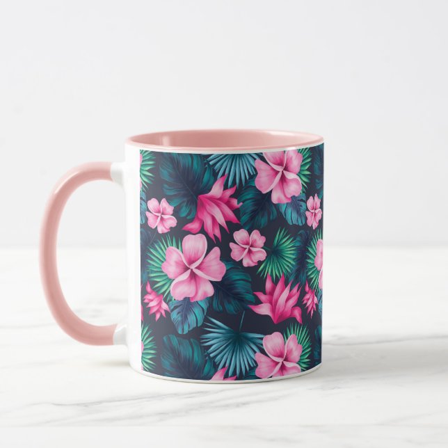 Rosa Blume mit grünen Blätter Partern-79066 Tasse (Links)
